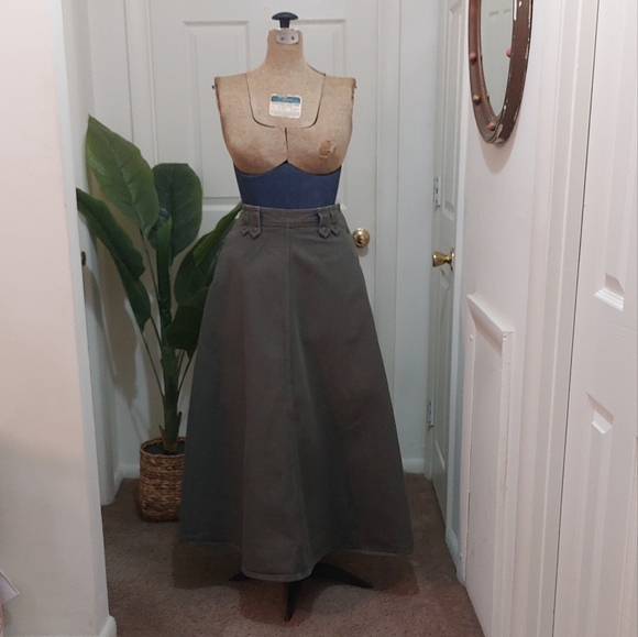 Perry Ellis Dresses & Skirts - Vintage Denim Perry Ellis Dark Olive Skater Skirt 5/6